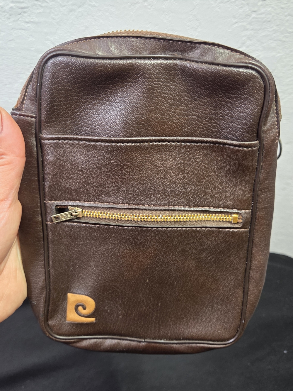 • PIERRE CARDIN Vintage Brown Leather Toiletry Pouch Clutch Bag Document Case